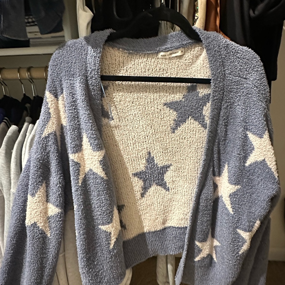 Moon & Madison Blue and Cream Cardigan with Star Pattern